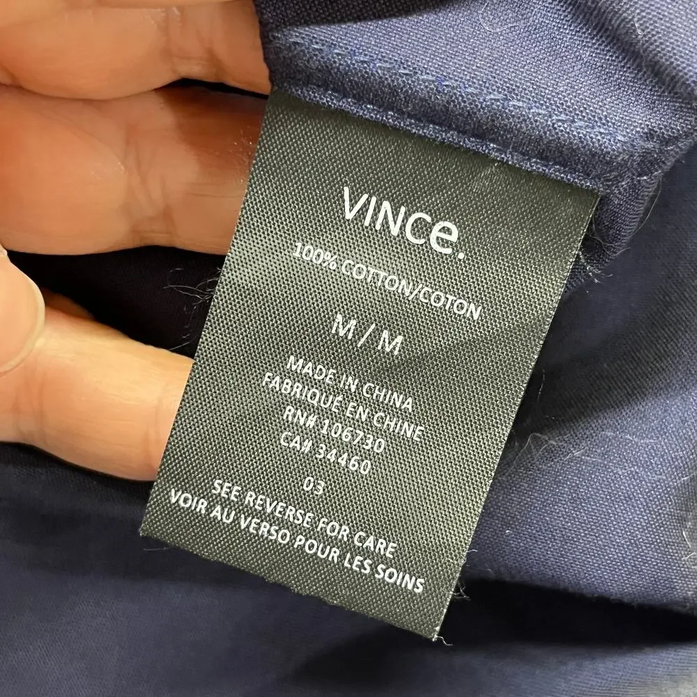 Vince Men's Striped Blue Cotton Long Sleeve Button Collared Shirt Size Medium